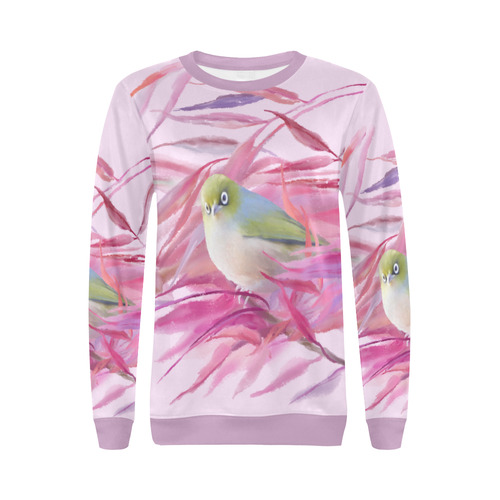 Cute little SilverEye, angry bird watercolor All Over Print Crewneck Sweatshirt for Women (Model H18)