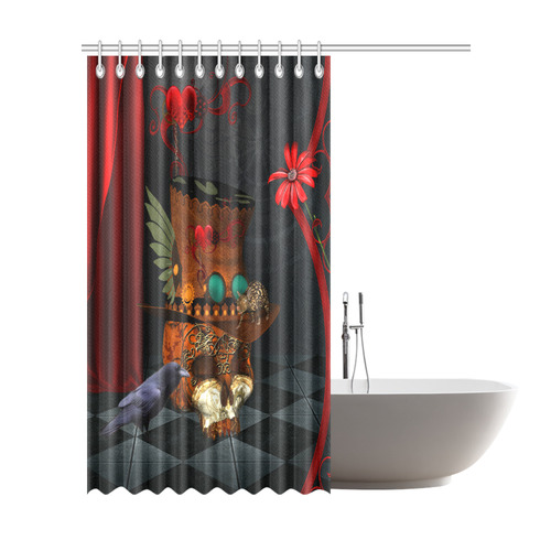 Steampunk skull with rat and hat Shower Curtain 72"x84"