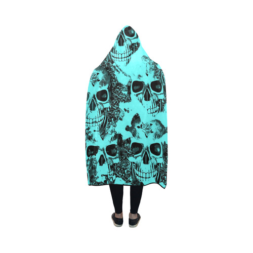 cloudy Skulls aqua by JamColors Hooded Blanket 50''x40''