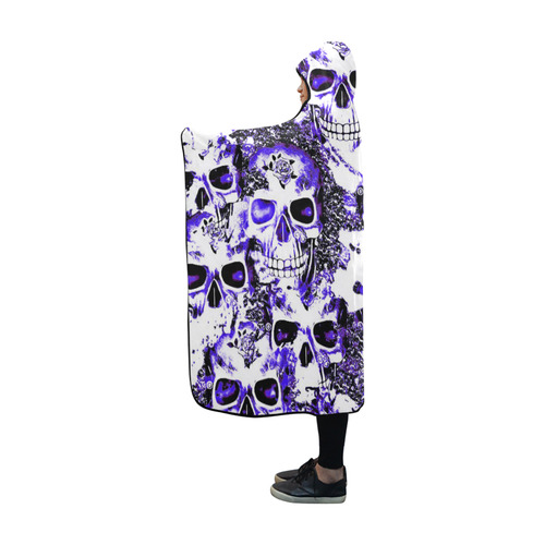 cloudy Skulls white blue by JamColors Hooded Blanket 60''x50''