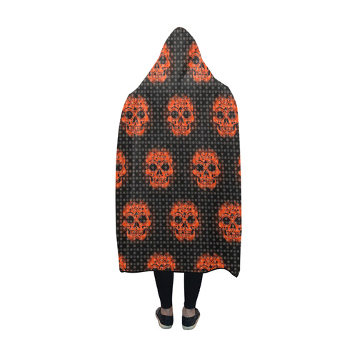 skulls and dotts, orange by JamColors Hooded Blanket 60''x50''