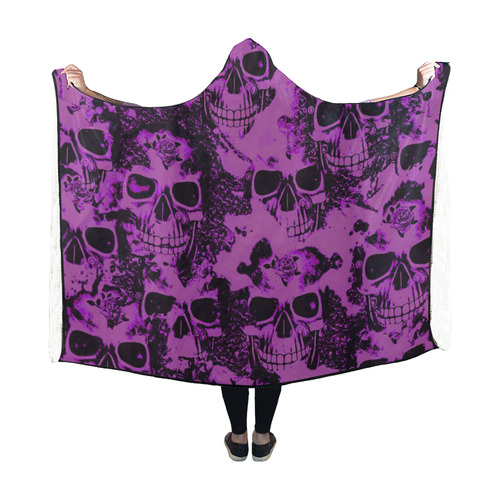 cloudy Skulls black purple by JamColors Hooded Blanket 60''x50''