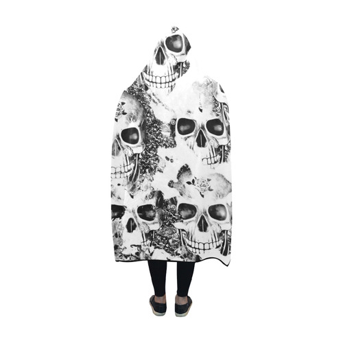 cloudy Skulls B&W by JamColors Hooded Blanket 60''x50''