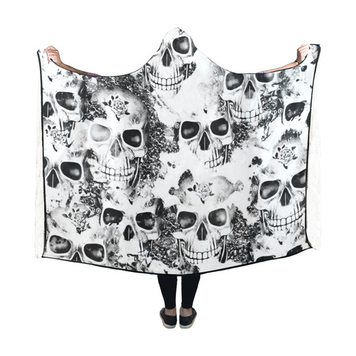 cloudy Skulls B&W by JamColors Hooded Blanket 60''x50''