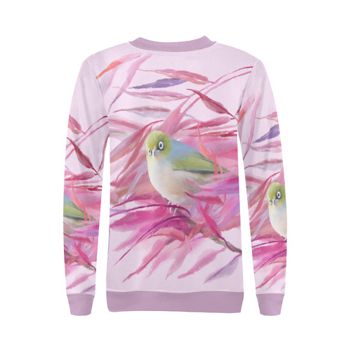 Cute little SilverEye, angry bird watercolor All Over Print Crewneck Sweatshirt for Women (Model H18)