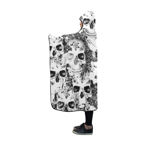 cloudy Skulls B&W by JamColors Hooded Blanket 60''x50''