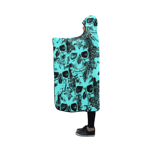 cloudy Skulls aqua by JamColors Hooded Blanket 50''x40''