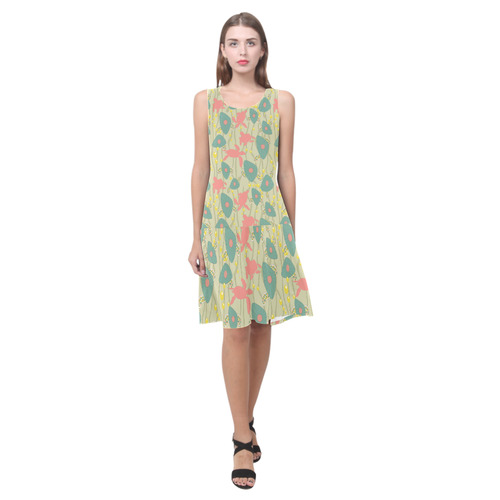 Retro Swimming Turtles Sleeveless Splicing Shift Dress(Model D17)