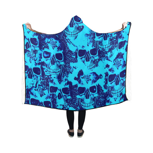 cloudy Skulls blue by JamColors Hooded Blanket 50''x40''