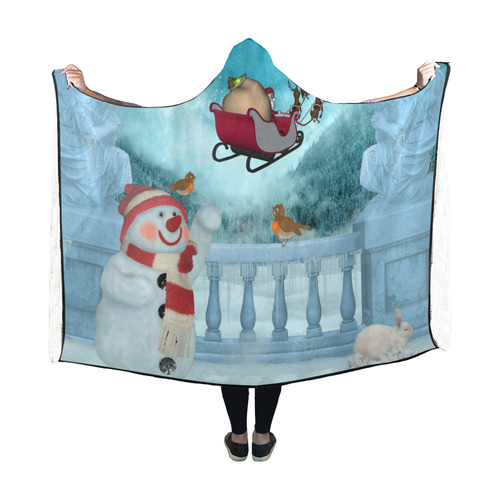 Funny snowman with Santa Claus Hooded Blanket 60''x50''