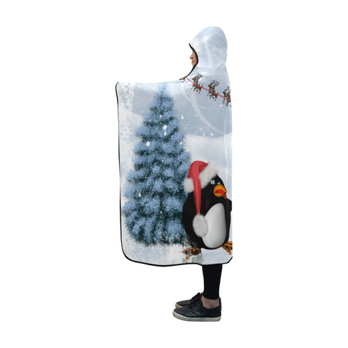 Christmas, funny, cute penguin Hooded Blanket 60''x50''