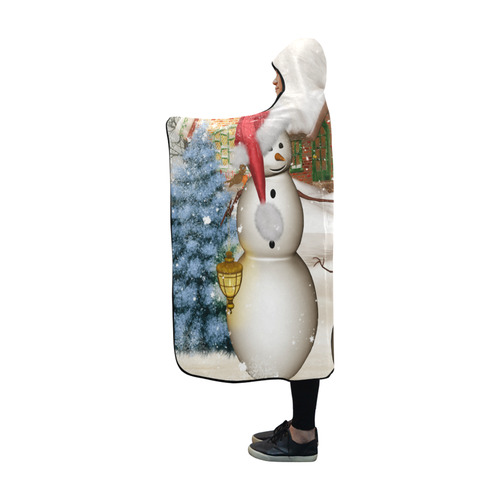 Christmas, Funny snowman with hat Hooded Blanket 60''x50''