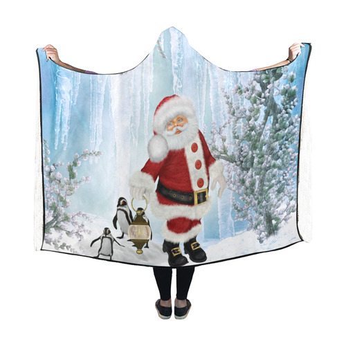 Santa Claus with penguin Hooded Blanket 60''x50''