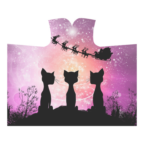 Cats looking to Santa Claus in the sky Hooded Blanket 60''x50''
