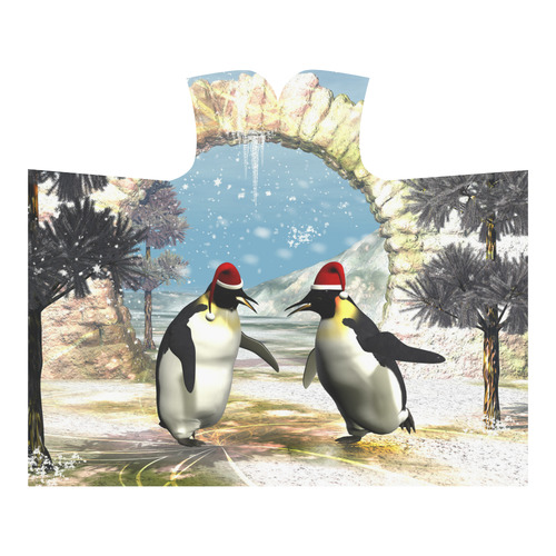 Funny penguins with christmas hat Hooded Blanket 60''x50''