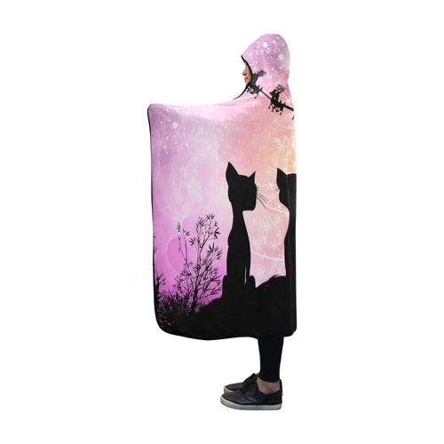 Cats looking to Santa Claus in the sky Hooded Blanket 60''x50''