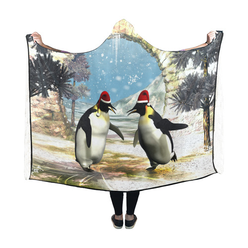 Funny penguins with christmas hat Hooded Blanket 60''x50''