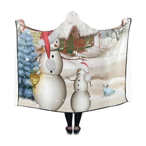 Christmas, Funny snowman with hat Hooded Blanket 60''x50''