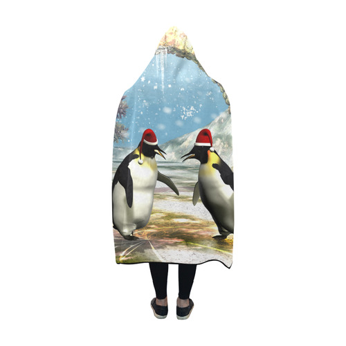 Funny penguins with christmas hat Hooded Blanket 60''x50''