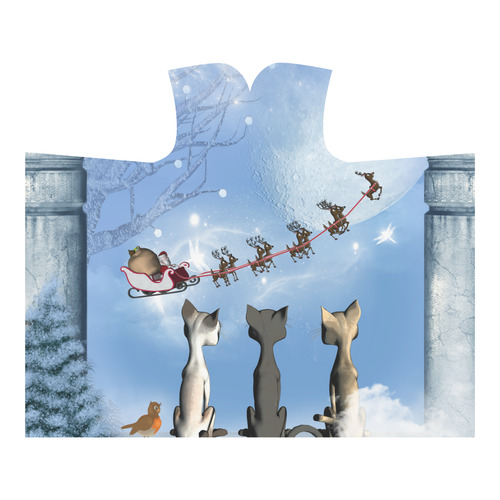 Christmas, cute cats and Santa Claus Hooded Blanket 60''x50''