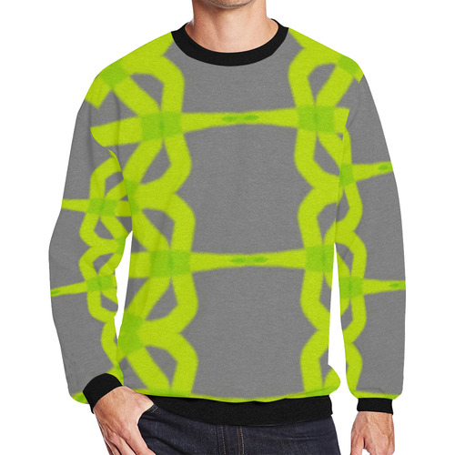 Mens Fleece Crewneck Sweatshirt Green Gray Graphic Pattern Men's Oversized Fleece Crew Sweatshirt (Model H18)