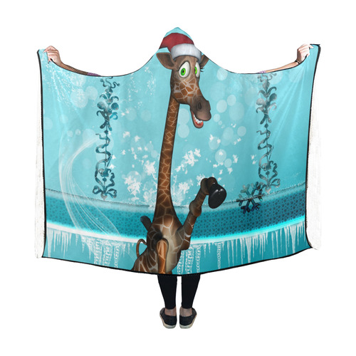 Funny christmas giraffe Hooded Blanket 60''x50''