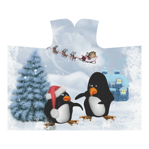 Christmas, funny, cute penguin Hooded Blanket 60''x50''