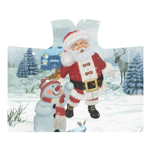 Christmas, Santa Claus with snowman Hooded Blanket 60''x50''