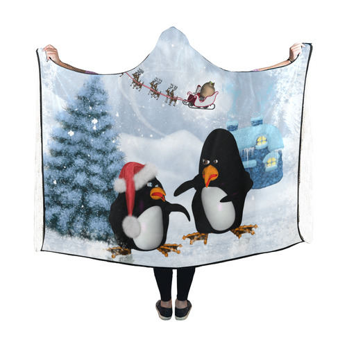 Christmas, funny, cute penguin Hooded Blanket 60''x50''