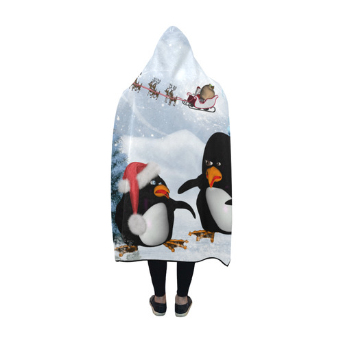 Christmas, funny, cute penguin Hooded Blanket 60''x50''