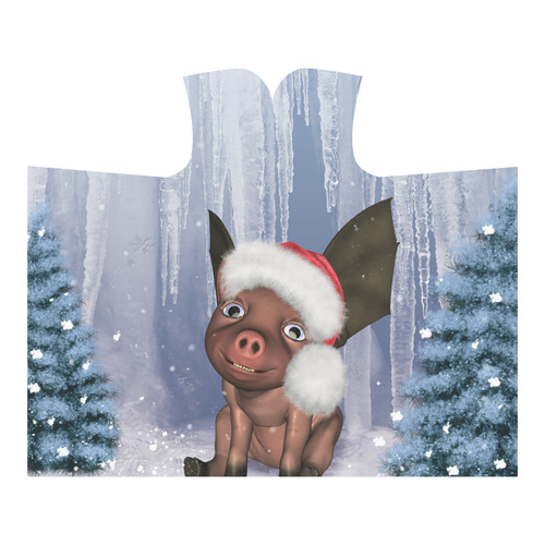 Christmas, cute little piglet with christmas hat Hooded Blanket 60''x50''