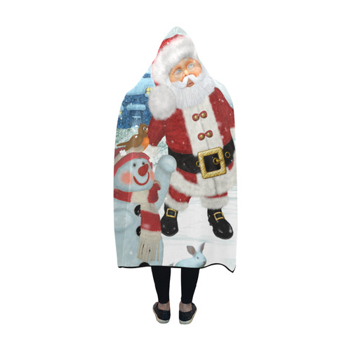 Christmas, Santa Claus with snowman Hooded Blanket 60''x50''