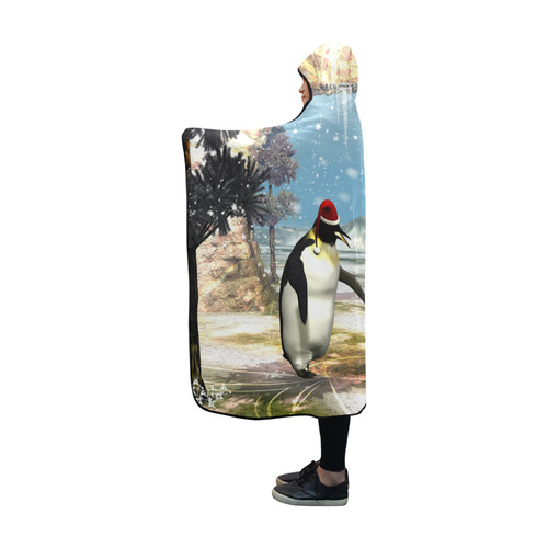 Funny penguins with christmas hat Hooded Blanket 60''x50''