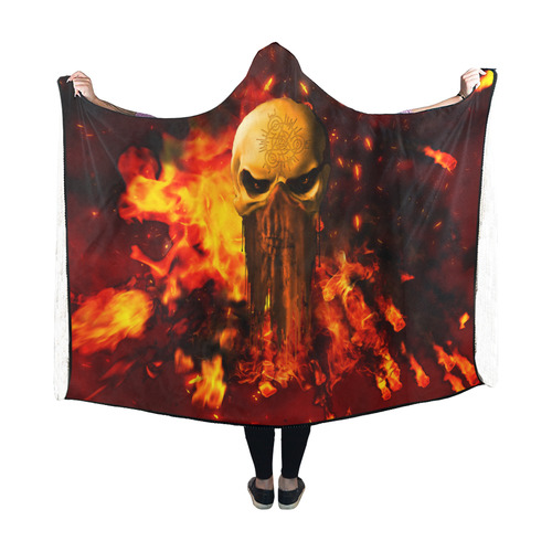 Amazing skull with fire Hooded Blanket 60''x50''