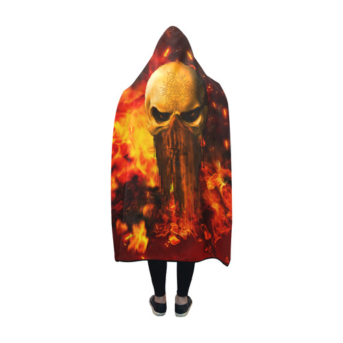 Amazing skull with fire Hooded Blanket 60''x50''