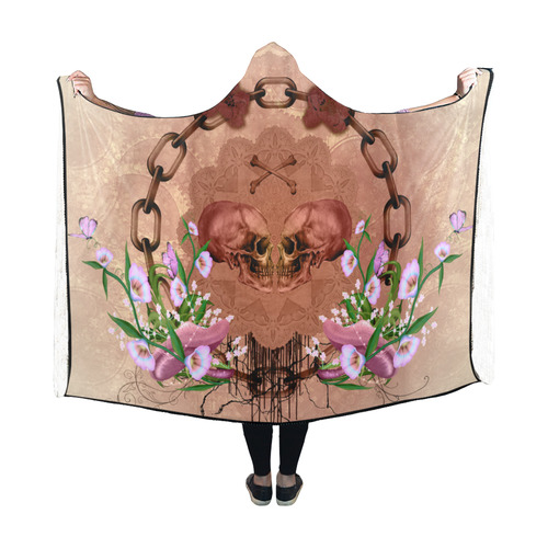 Awesome skulls with flowres Hooded Blanket 60''x50''