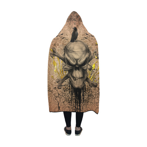 The scary skull with crow Hooded Blanket 60''x50''