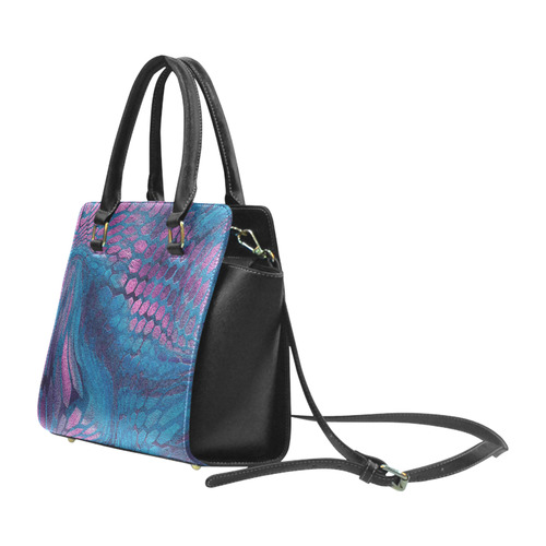 crazy midnight blue - purple snake scales animal skin design camouflage Rivet Shoulder Handbag (Model 1645)