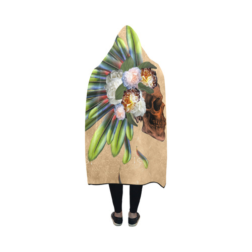 Amazing skull with feathers and flowers Hooded Blanket 50''x40''