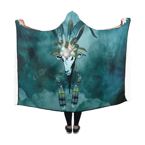 The billy goat with feathers and flowers Hooded Blanket 60''x50''