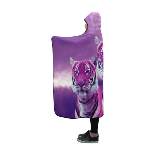 Purple Tigers Hooded Blanket 60''x50''