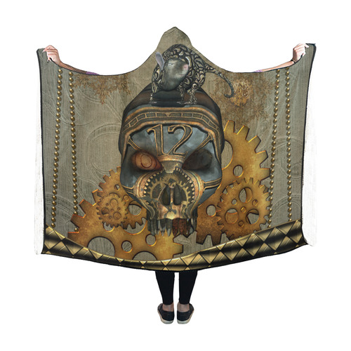 Awesome steampunk skull Hooded Blanket 60''x50''