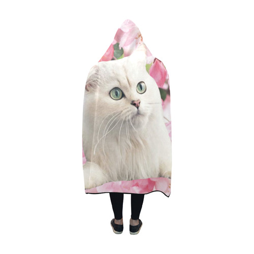 Cat and Flowers Hooded Blanket 60''x50''