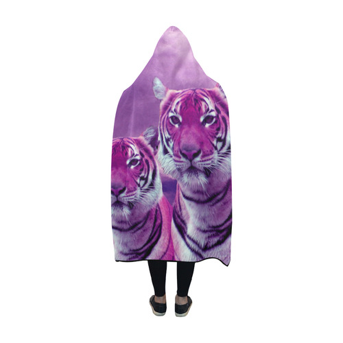 Purple Tigers Hooded Blanket 60''x50''