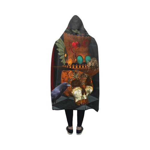 Steampunk skull with rat and hat Hooded Blanket 50''x40''