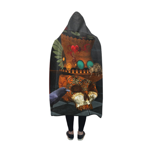 Steampunk skull with rat and hat Hooded Blanket 60''x50''