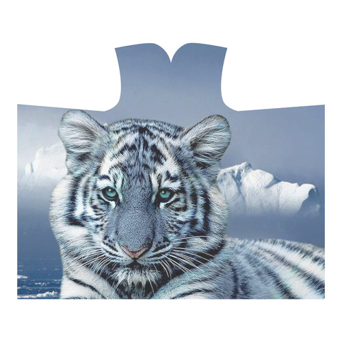 Blue White Tiger Hooded Blanket 60''x50''