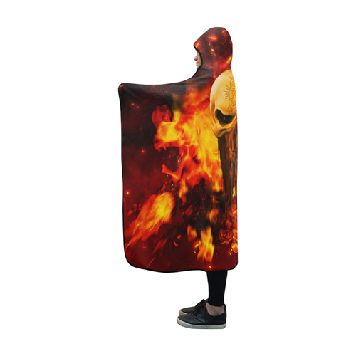 Amazing skull with fire Hooded Blanket 60''x50''