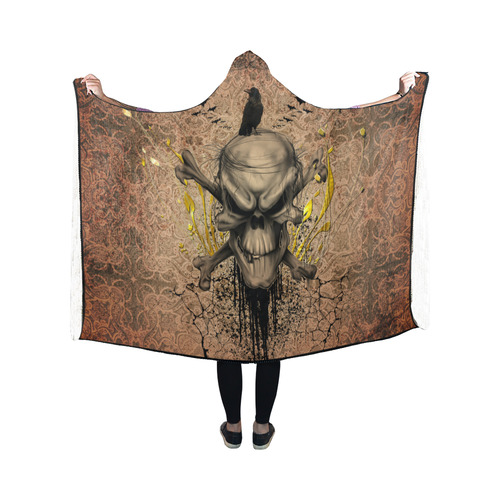 The scary skull with crow Hooded Blanket 50''x40''