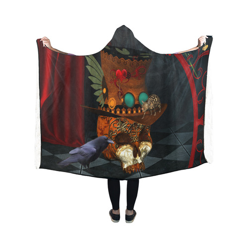 Steampunk skull with rat and hat Hooded Blanket 50''x40''